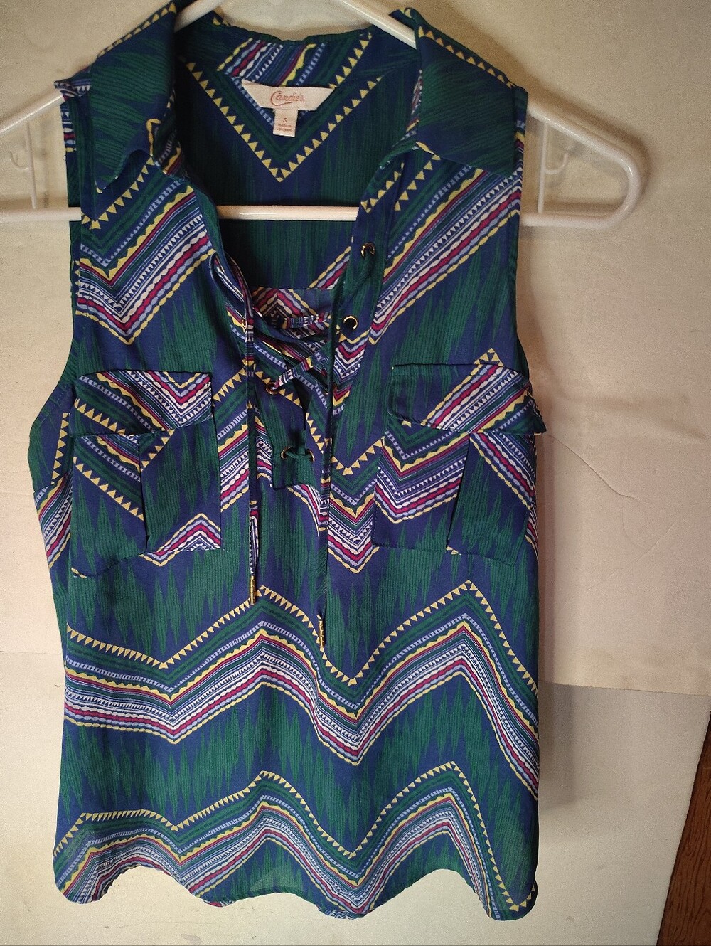 Candie's Blue & Green Sleeveless Shirt Size Small